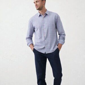 NAUTICA Men's Slim Fit Shirt wrinkle-resistant plaid Blue Size L 16.5 32/33